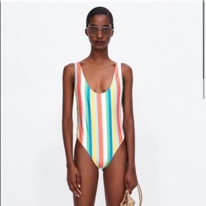 Zara stripe high cut bathing suit sz sm